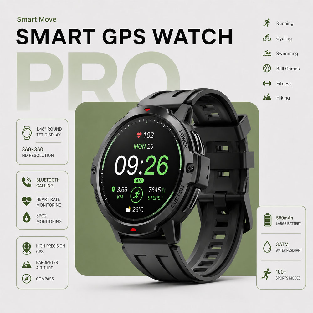 Smartwatch Timex Watches For Men - NEW 1.46 Inches Military GPS Smartwatch