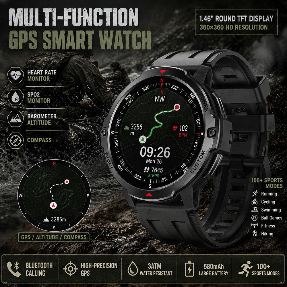 Smartwatch Timex Watches For Men - NEW 1.46 Inches Military GPS Smartwatch