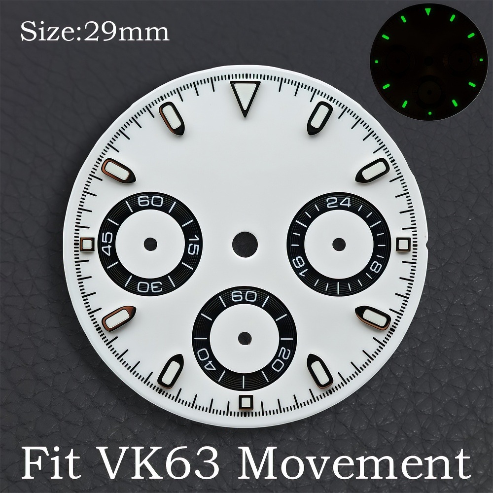 VK63 29mm Dial Watch Hands Gre - Luminous Dial Face 评论和价格